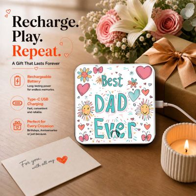 Best Dad Ever Musical Fridge Magnet Quote Printed Rechargeable with Type-C USB Charging Dad Room & Office Decor